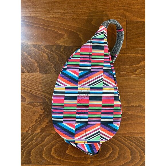 KAVU RAINBOW Sling Bag Vibrant! Striped Candy Large Pockets Zip Clean Purse - Picture 8 of 9